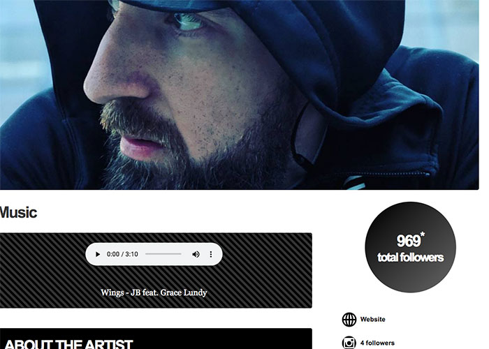 EPK Features screen shot. Artist: JB